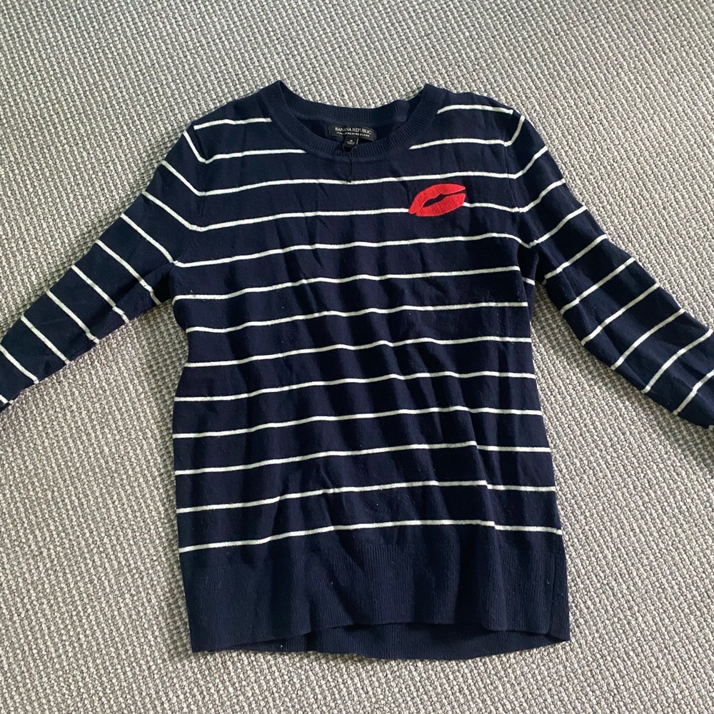 Banana Republic Navy and White Striped Top
